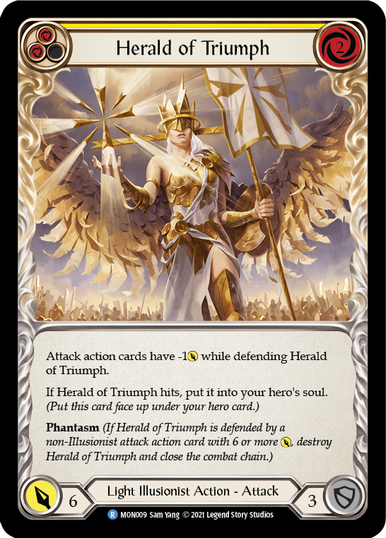 Herald of Triumph (Yellow) [MON009-RF] (Monarch)  1st Edition Rainbow Foil | Boutique FDB TCG