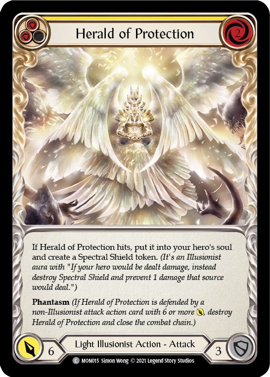 Herald of Protection (Yellow) [MON015-RF] (Monarch)  1st Edition Rainbow Foil | Boutique FDB TCG