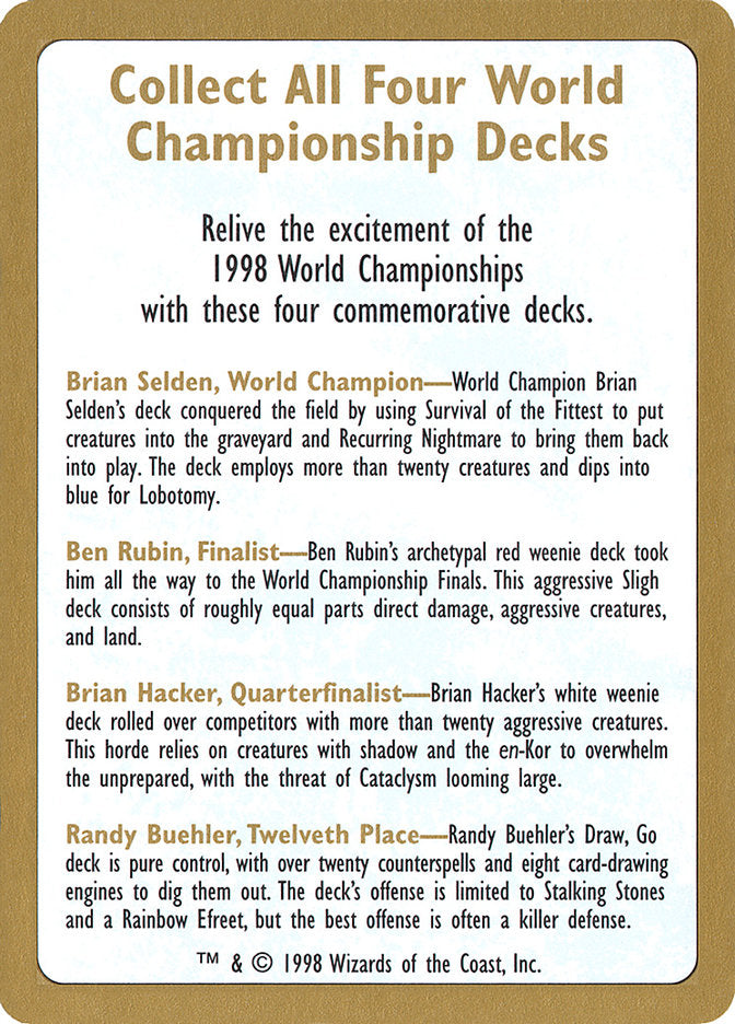 1998 World Championships Ad [World Championship Decks 1998] | Boutique FDB TCG