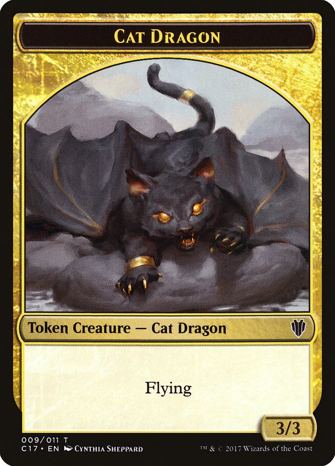 Gold // Cat Dragon Double-Sided Token [Commander 2017 Tokens] | Boutique FDB TCG