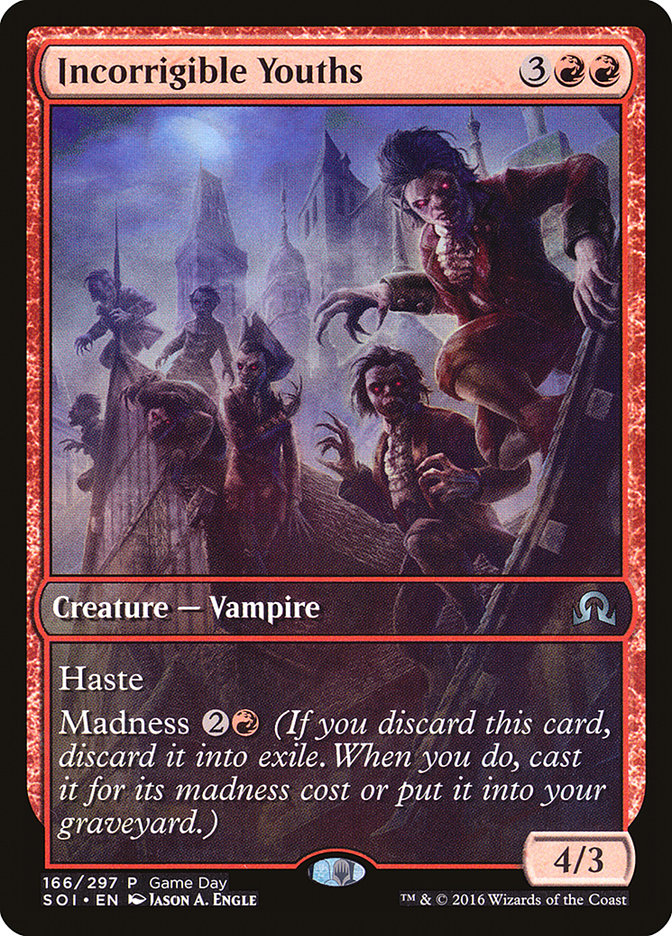 Incorrigible Youths (Game Day) (Extended Art) [Shadows over Innistrad Promos] | Boutique FDB TCG
