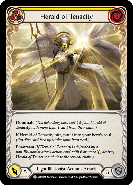 Herald of Tenacity (Yellow) [MON024-RF] (Monarch)  1st Edition Rainbow Foil | Boutique FDB TCG