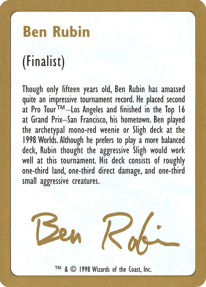 Ben Rubin Bio [World Championship Decks 1998] | Boutique FDB TCG