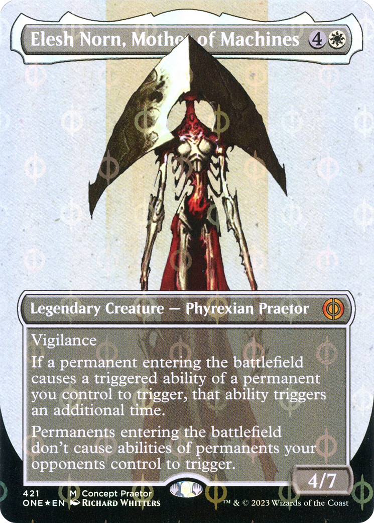 Elesh Norn, Mother of Machines (Borderless Concept Praetors Step-and-Compleat Foil) [Phyrexia: All Will Be One] | Boutique FDB TCG