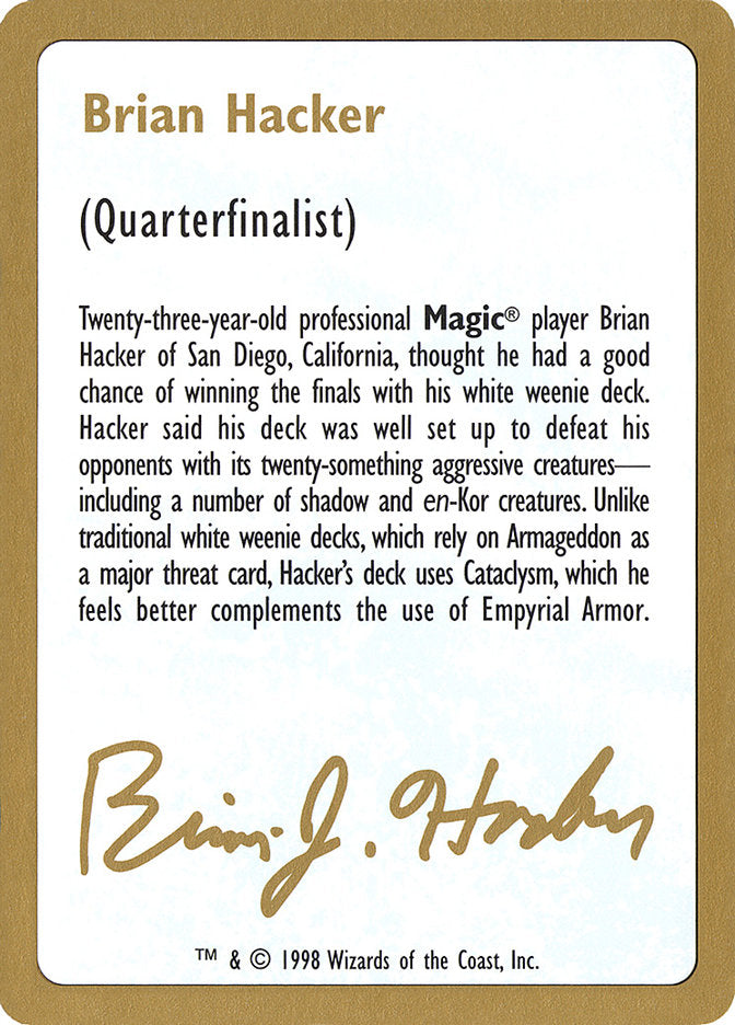 Brian Hacker Bio [World Championship Decks 1998] | Boutique FDB TCG