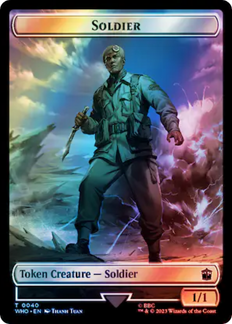 Soldier // Dinosaur Double-Sided Token (Surge Foil) [Doctor Who Tokens] | Boutique FDB TCG