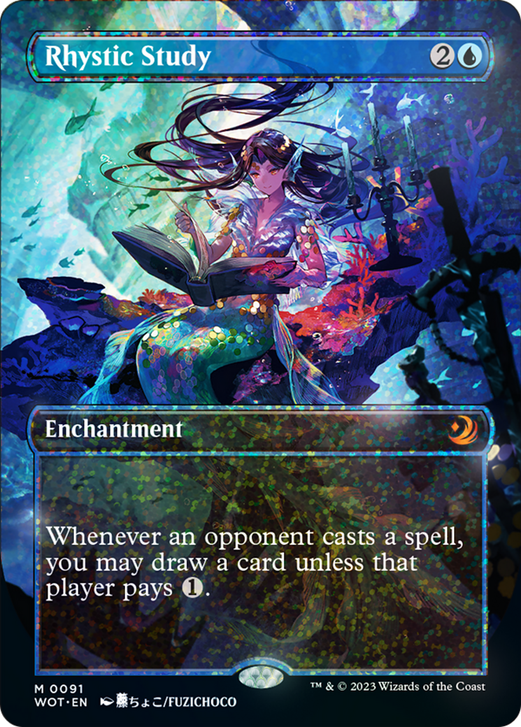 Rhystic Study (Anime Borderless) (Confetti Foil) [Wilds of Eldraine: Enchanting Tales] | Boutique FDB TCG