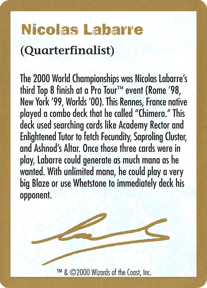 Nicolas Labarre Bio [World Championship Decks 2000] | Boutique FDB TCG