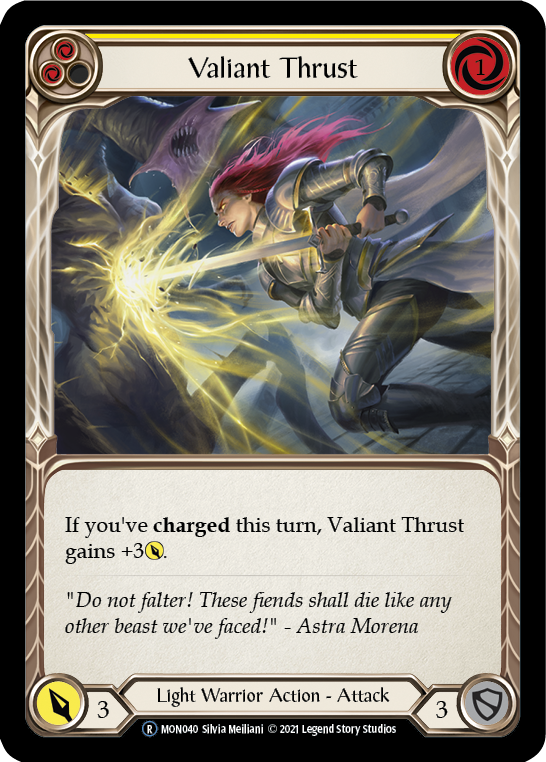 Valiant Thrust (Yellow) [U-MON040] (Monarch Unlimited)  Unlimited Normal | Boutique FDB TCG