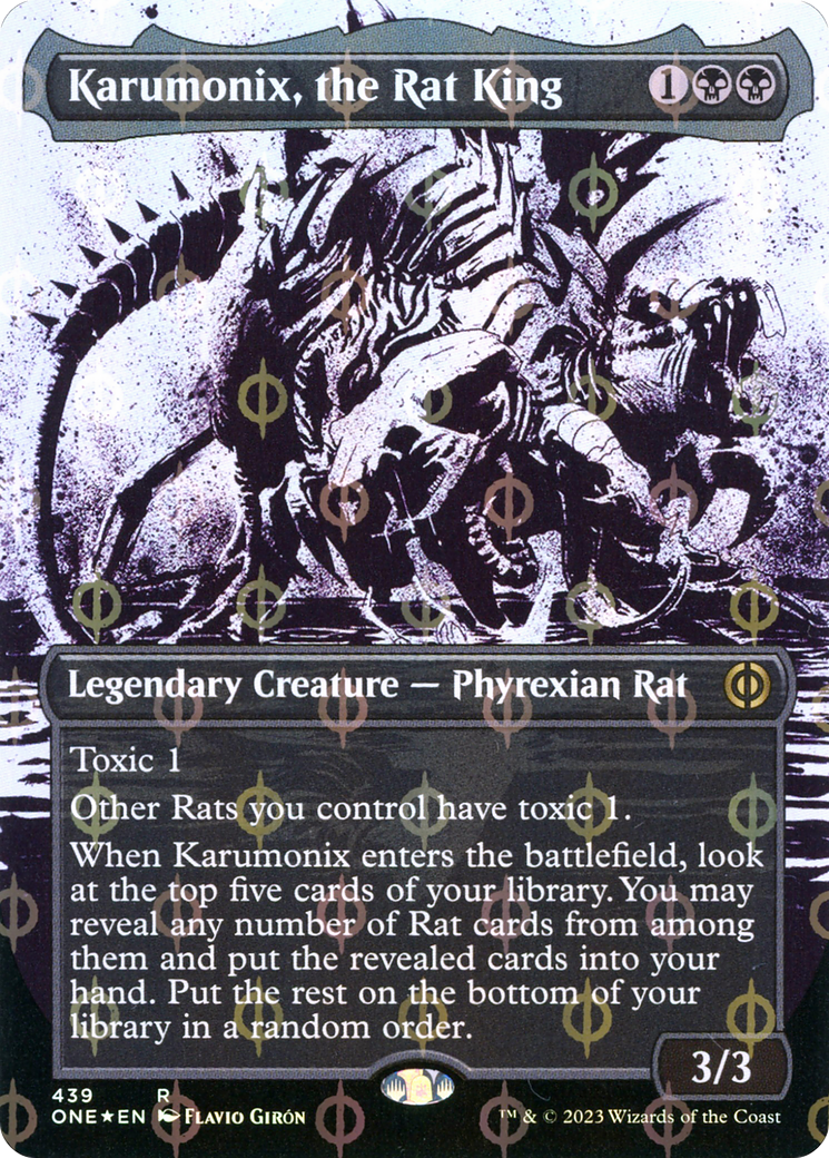 Karumonix, the Rat King (Borderless Ichor Step-and-Compleat Foil) [Phyrexia: All Will Be One] | Boutique FDB TCG