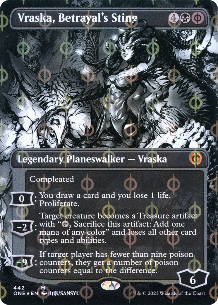 Vraska, Betrayal's Sting (Borderless Manga Step-and-Compleat Foil) [Phyrexia: All Will Be One] | Boutique FDB TCG