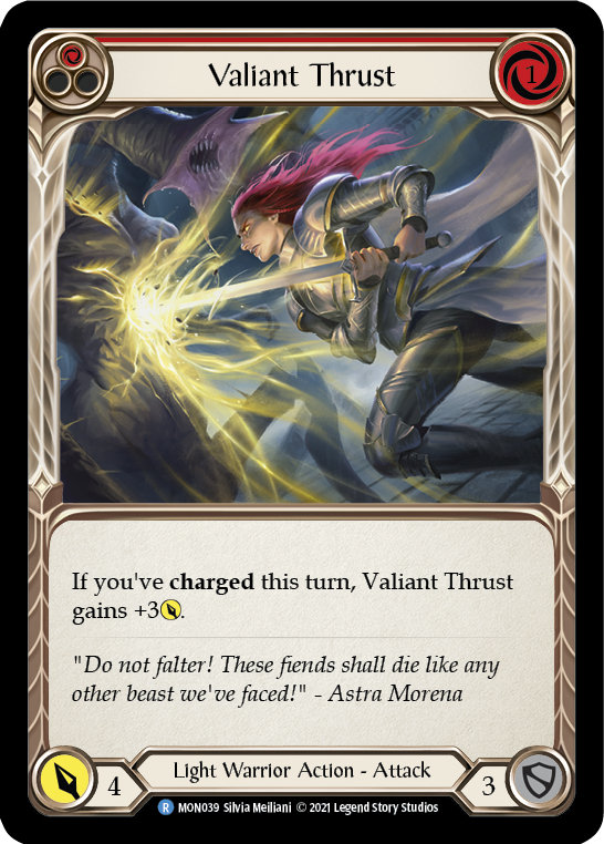 Valiant Thrust (Red) [MON039-RF] (Monarch)  1st Edition Rainbow Foil | Boutique FDB TCG