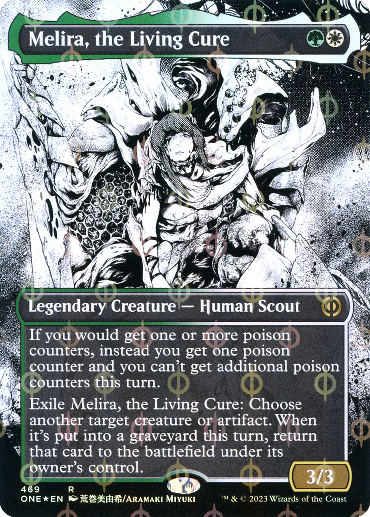 Melira, the Living Cure (Borderless Manga Step-and-Compleat Foil) [Phyrexia: All Will Be One] | Boutique FDB TCG