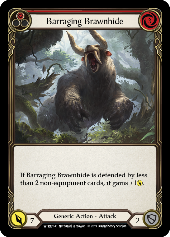 Barraging Brawnhide (Red) [WTR176-C] (Welcome to Rathe)  Alpha Print Rainbow Foil | Boutique FDB TCG