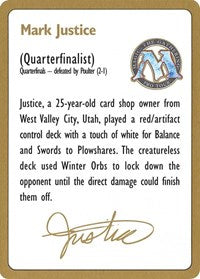 1996 Mark Justice Biography Card [World Championship Decks] | Boutique FDB TCG