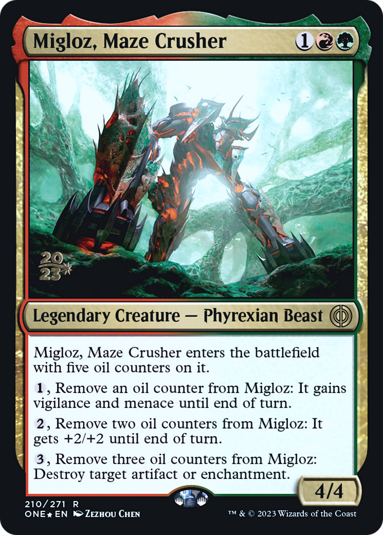 Migloz, Maze Crusher [Phyrexia: All Will Be One Prerelease Promos] | Boutique FDB TCG