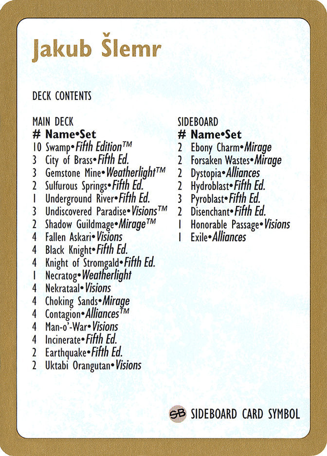 Jakub Slemr Decklist [World Championship Decks 1997] | Boutique FDB TCG