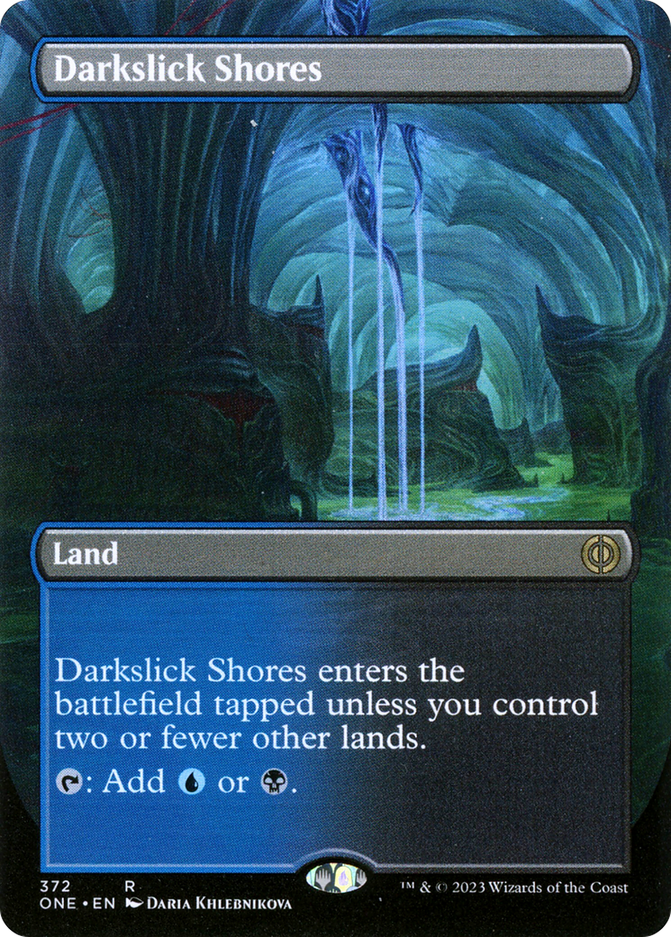 Darkslick Shores (Borderless Alternate Art) [Phyrexia: All Will Be One] | Boutique FDB TCG