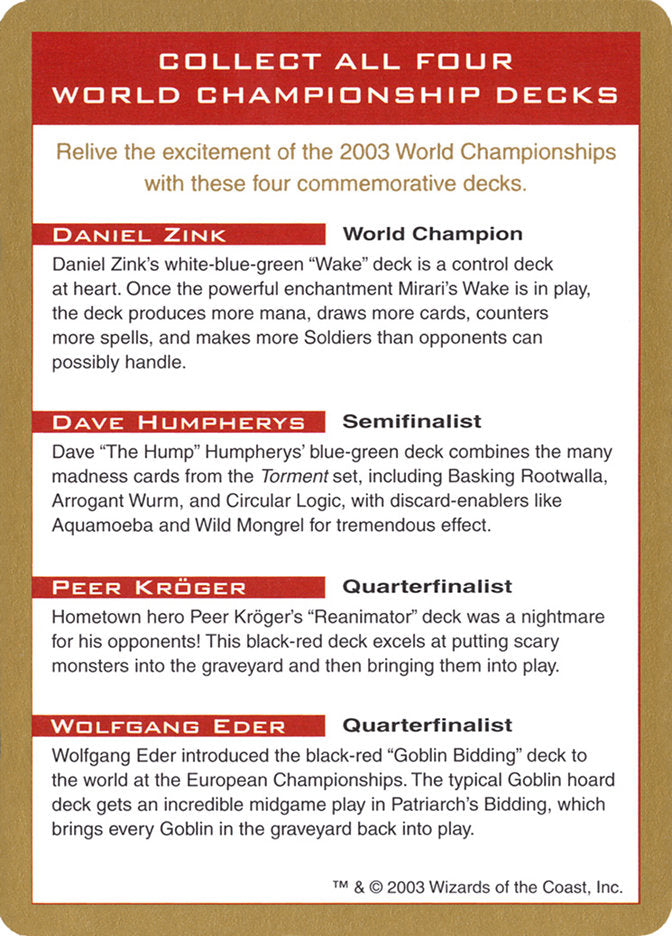 2003 World Championships Ad [World Championship Decks 2003] | Boutique FDB TCG