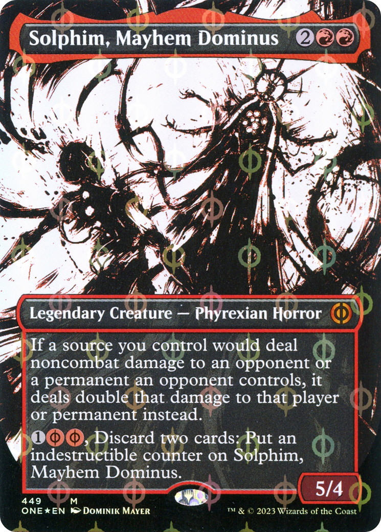 Solphim, Mayhem Dominus (Borderless Ichor Step-and-Compleat Foil) [Phyrexia: All Will Be One] | Boutique FDB TCG