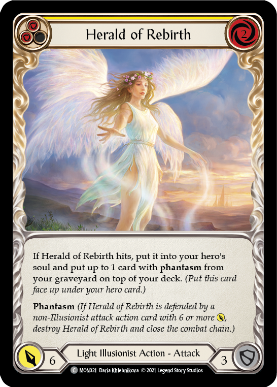 Herald of Rebirth (Yellow) [MON021-RF] (Monarch)  1st Edition Rainbow Foil | Boutique FDB TCG