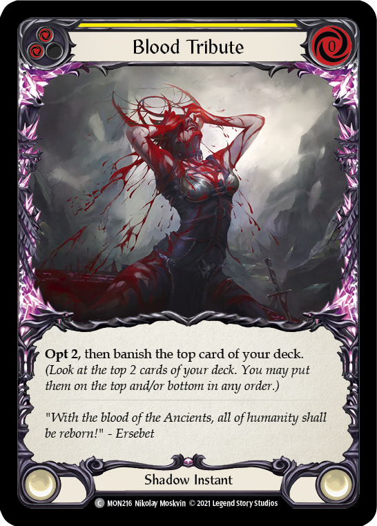 Blood Tribute (Yellow) [MON216-RF] (Monarch)  1st Edition Rainbow Foil | Boutique FDB TCG