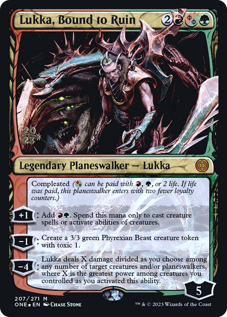 Lukka, Bound to Ruin [Phyrexia: All Will Be One Prerelease Promos] | Boutique FDB TCG