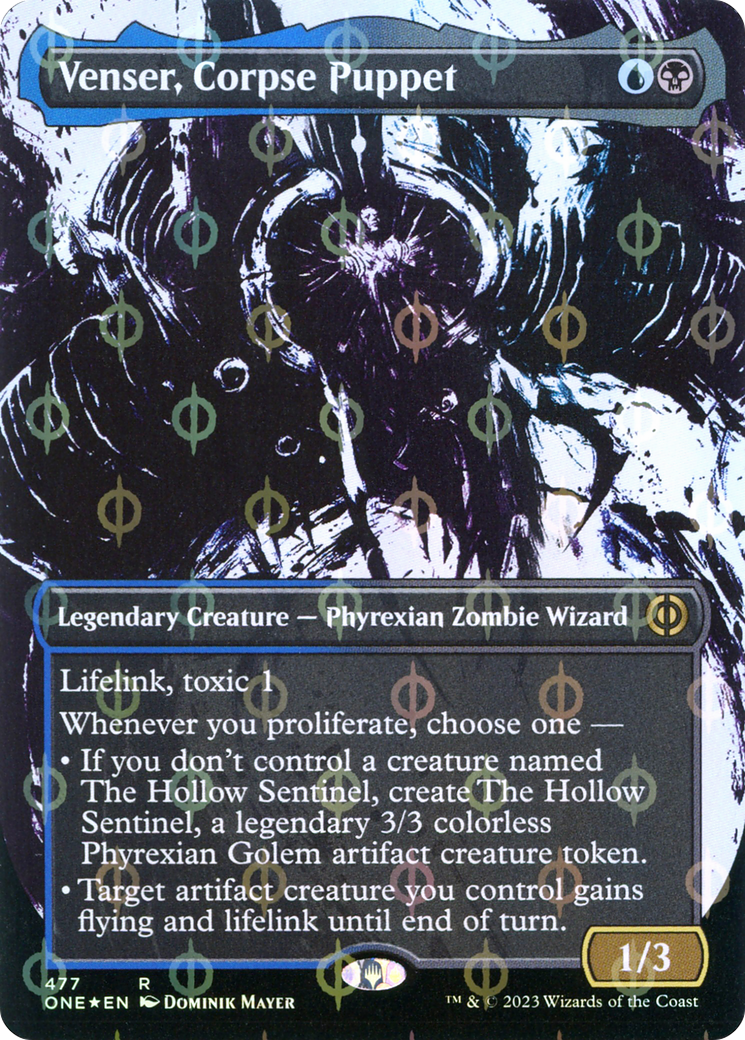 Venser, Corpse Puppet (Borderless Ichor Step-and-Compleat Foil) [Phyrexia: All Will Be One] | Boutique FDB TCG