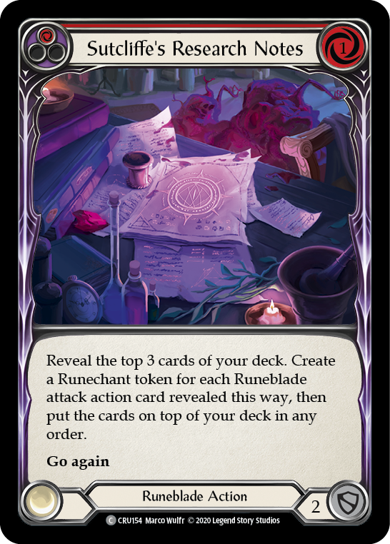 Sutcliffe's Research Notes (Red) [CRU154] (Crucible of War)  1st Edition Rainbow Foil | Boutique FDB TCG