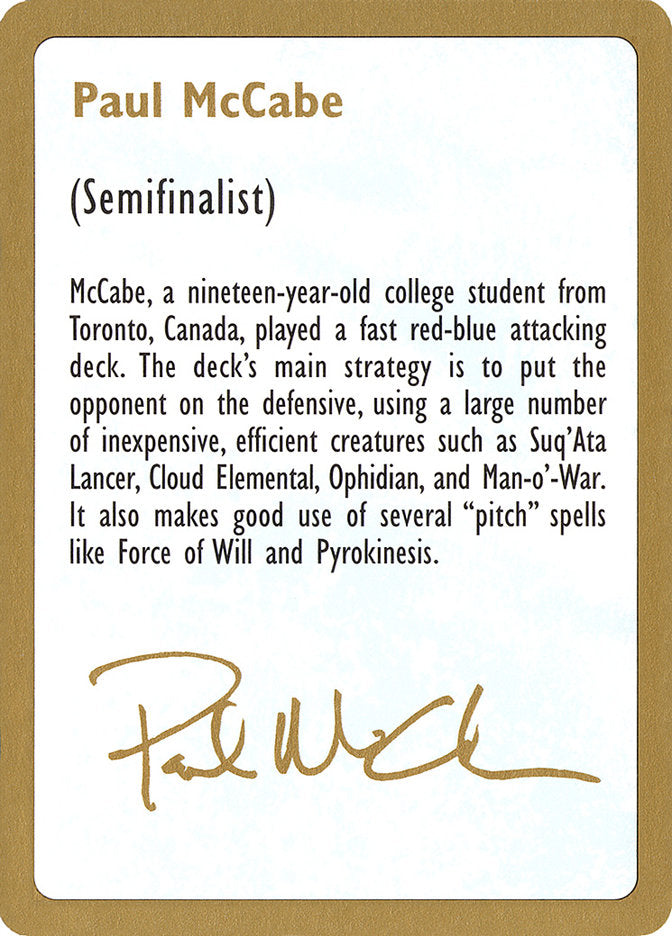 Paul McCabe Bio [World Championship Decks 1997] | Boutique FDB TCG