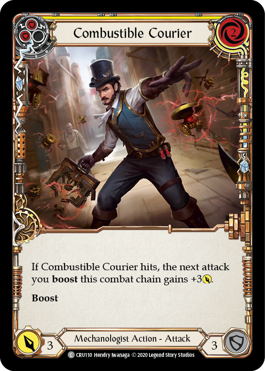 Combustible Courier (Yellow) [CRU110] (Crucible of War)  1st Edition Rainbow Foil | Boutique FDB TCG