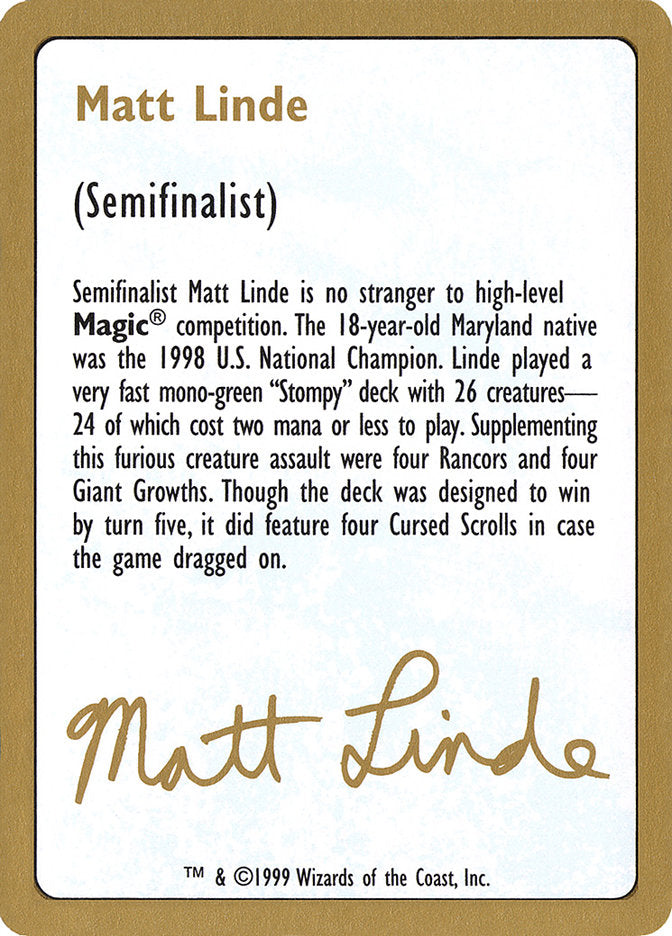 Matt Linde Bio [World Championship Decks 1999] | Boutique FDB TCG