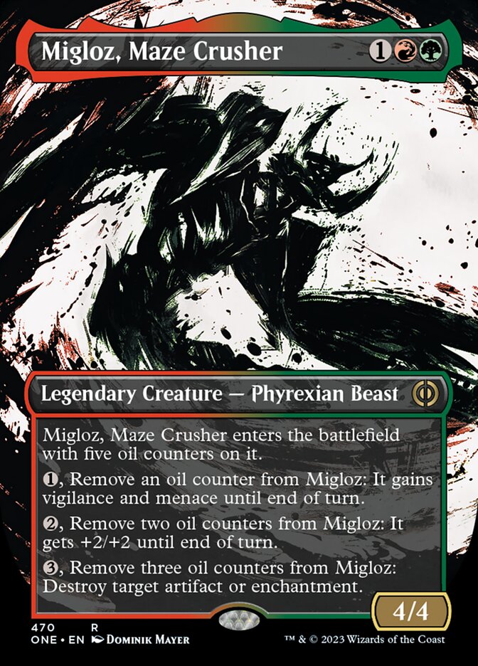 Migloz, Maze Crusher (Borderless Ichor Step-and-Compleat Foil) [Phyrexia: All Will Be One] | Boutique FDB TCG