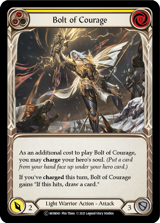 Bolt of Courage (Yellow) [U-MON043-RF] (Monarch Unlimited)  Unlimited Rainbow Foil | Boutique FDB TCG